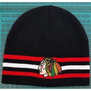Chicago Blackhawks Hat Beanie Men One Size Black NHL Hockey Embroidered